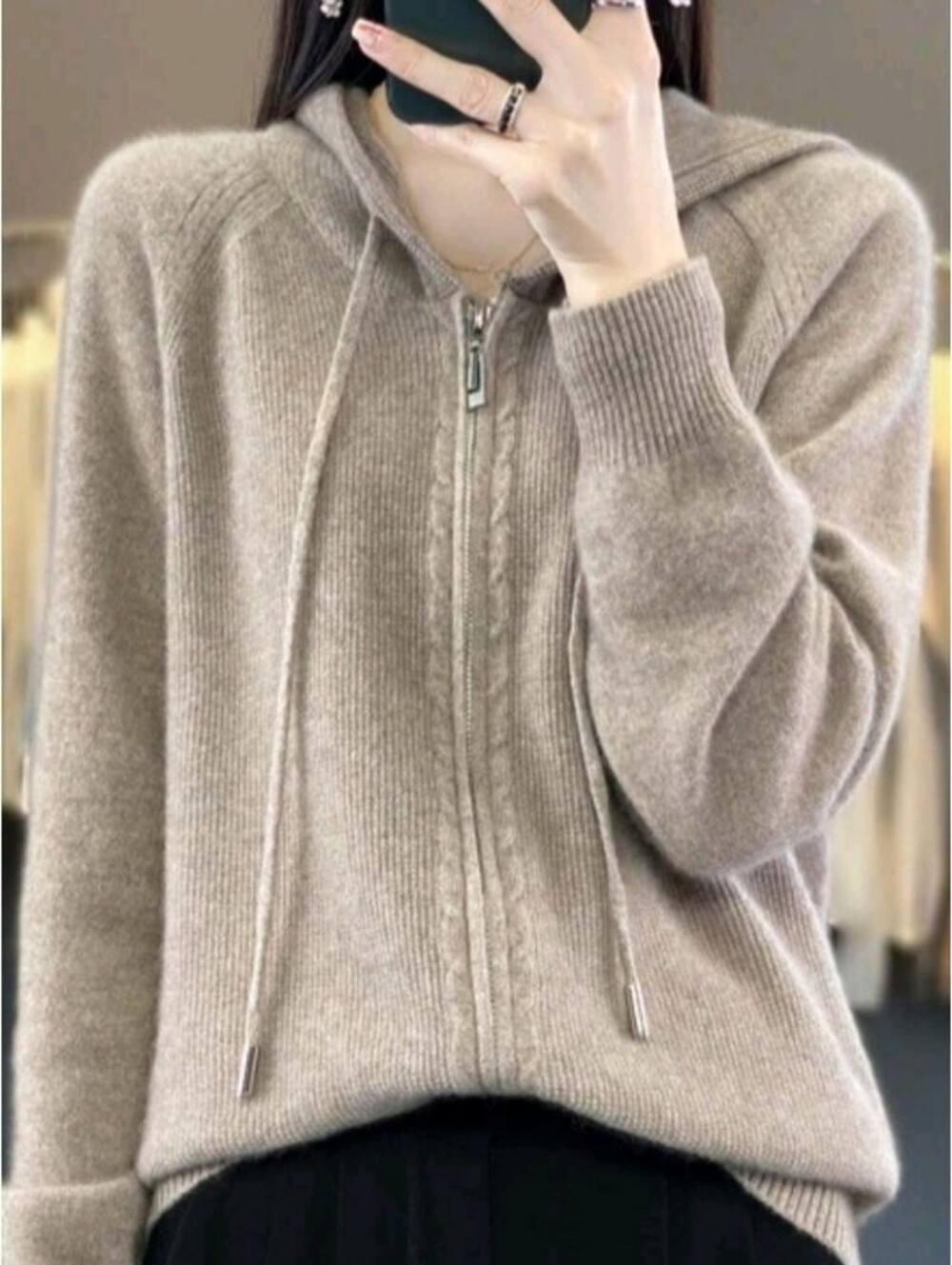 Women's Hooded Cardigan, Zip-Up Hoodie, Loose-Fitting Jacket - Picture 2 of 3